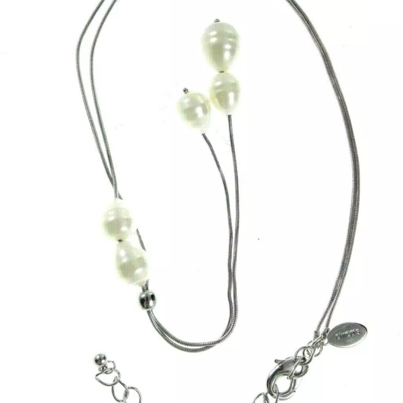 Chico's Faux-Pearl Bolo Pendant Necklace Silvertone 14"-36" - Picture 4 of 5